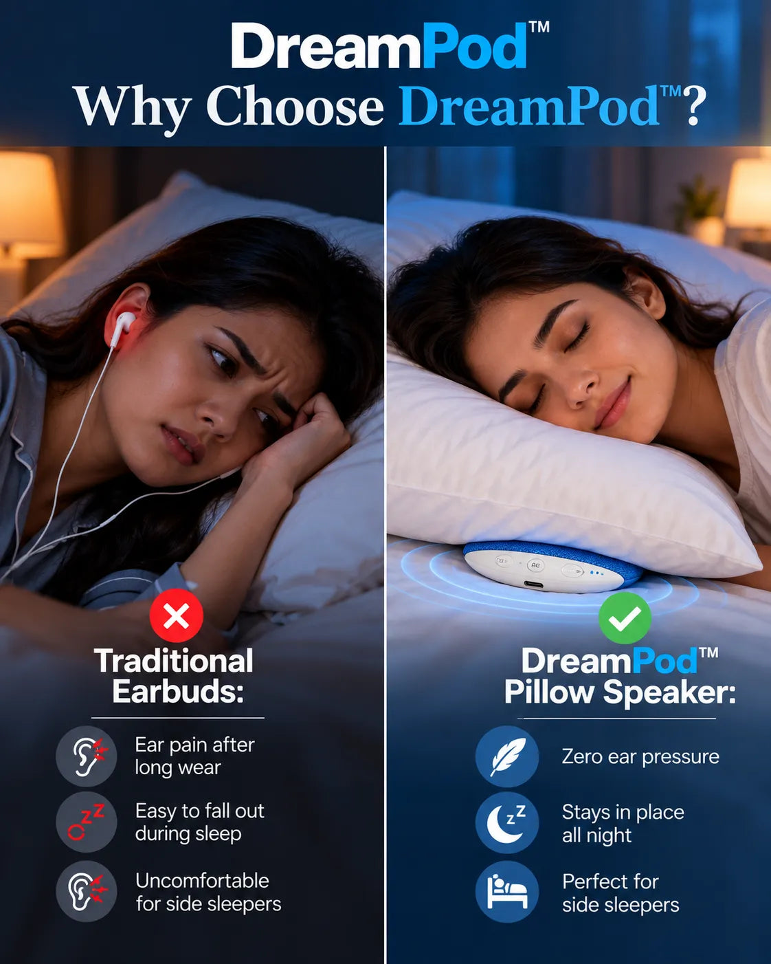 DreamPod™ Ultra-Thin Bluetooth Pillow Speaker
