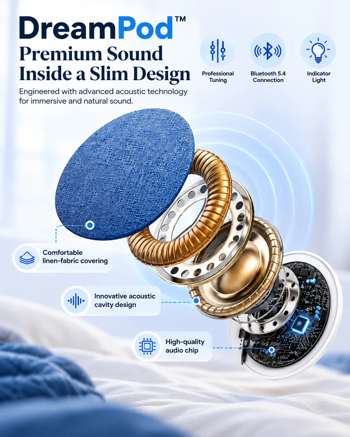 DreamPod™ Ultra-Thin Bluetooth Pillow Speaker